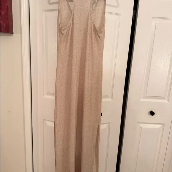 Lulus Relaxed But Not Least Beige Ribbed Sleeveless Maxi Dress - Size L - Picture 5 of 6